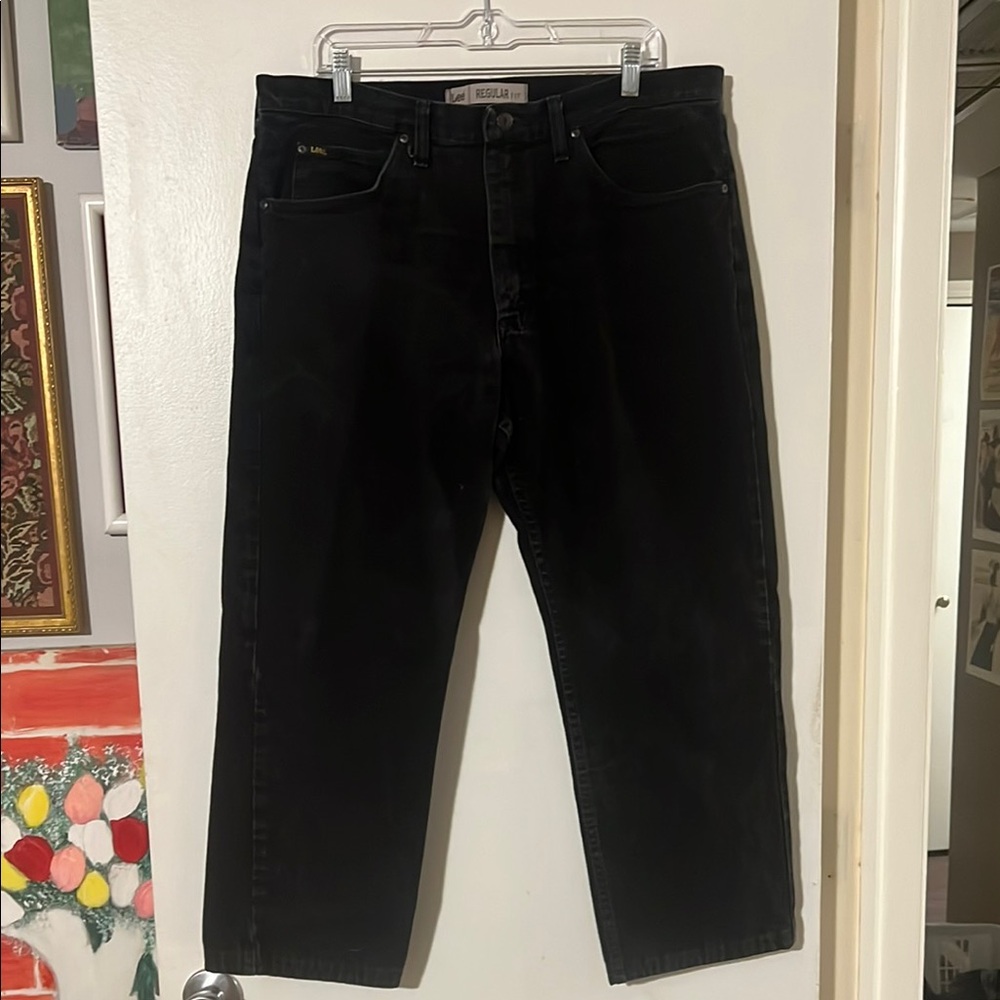 Lee mens black regular fit denim jeans